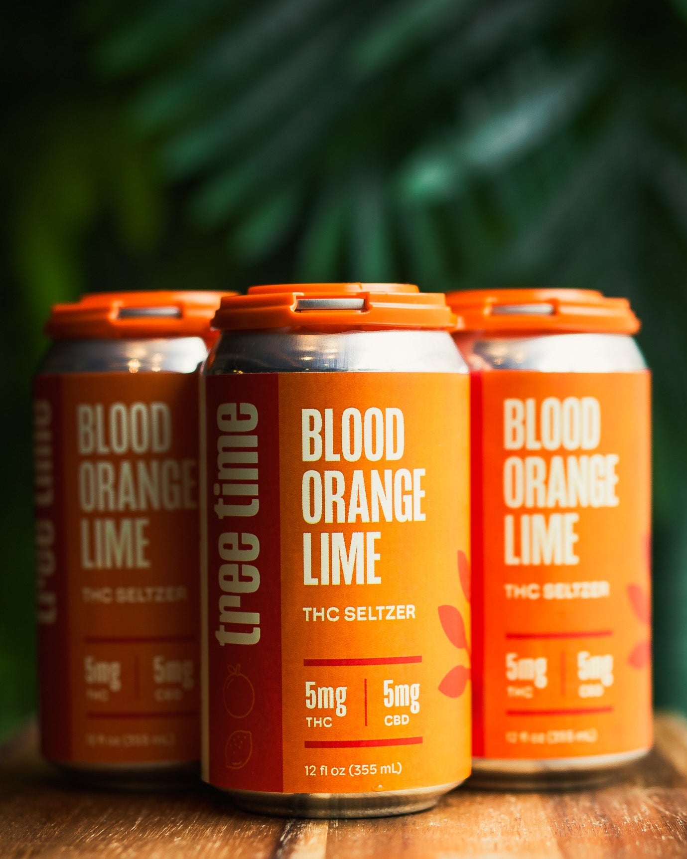 Tree Time Blood Orange Lime THC seltzer 4-pack – sparkling hemp beverage with 5mg THC and 5mg CBD per 12oz can