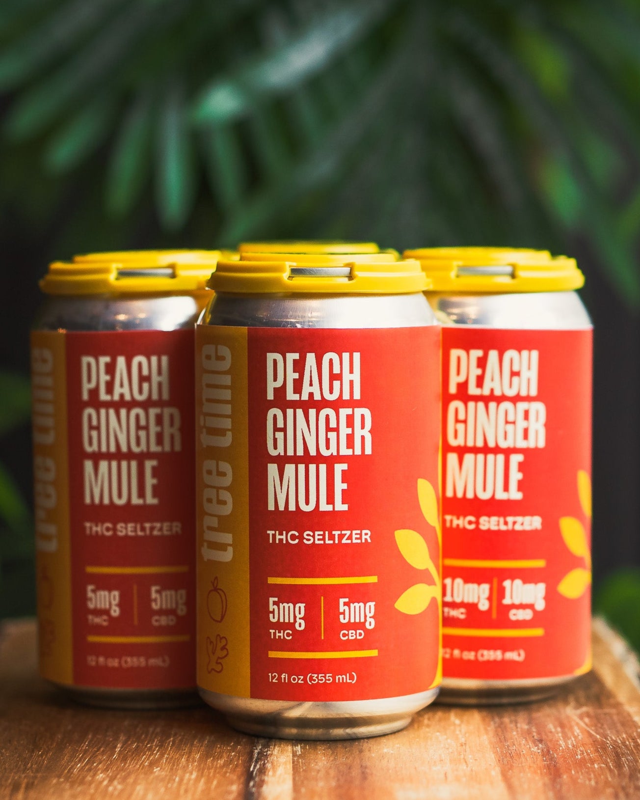 Tree Time Peach Ginger Mule THC-infused seltzer cans – refreshing sparkling cannabis drink made with natural peach and ginger.