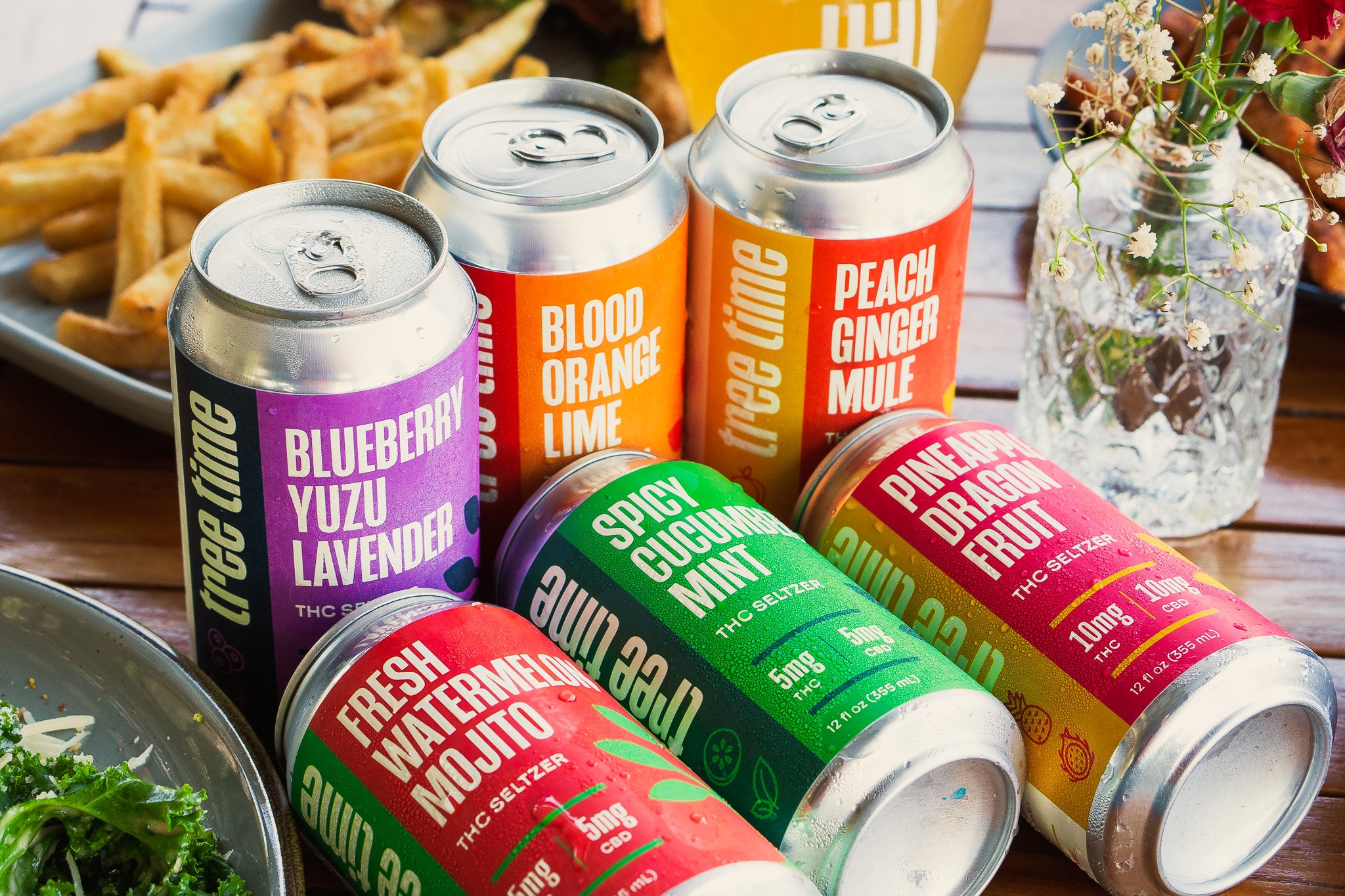 Tree Time sparkling THC drink on display – refreshing hemp seltzer made with natural ingredients, perfect for relaxing and staying grounded.